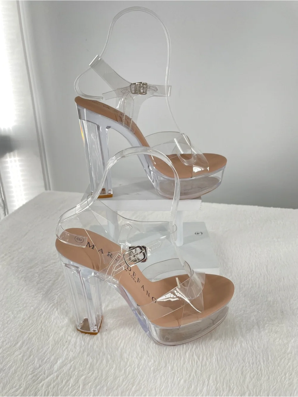 Clear Platform Block Heel Sandals - Transparent Straps